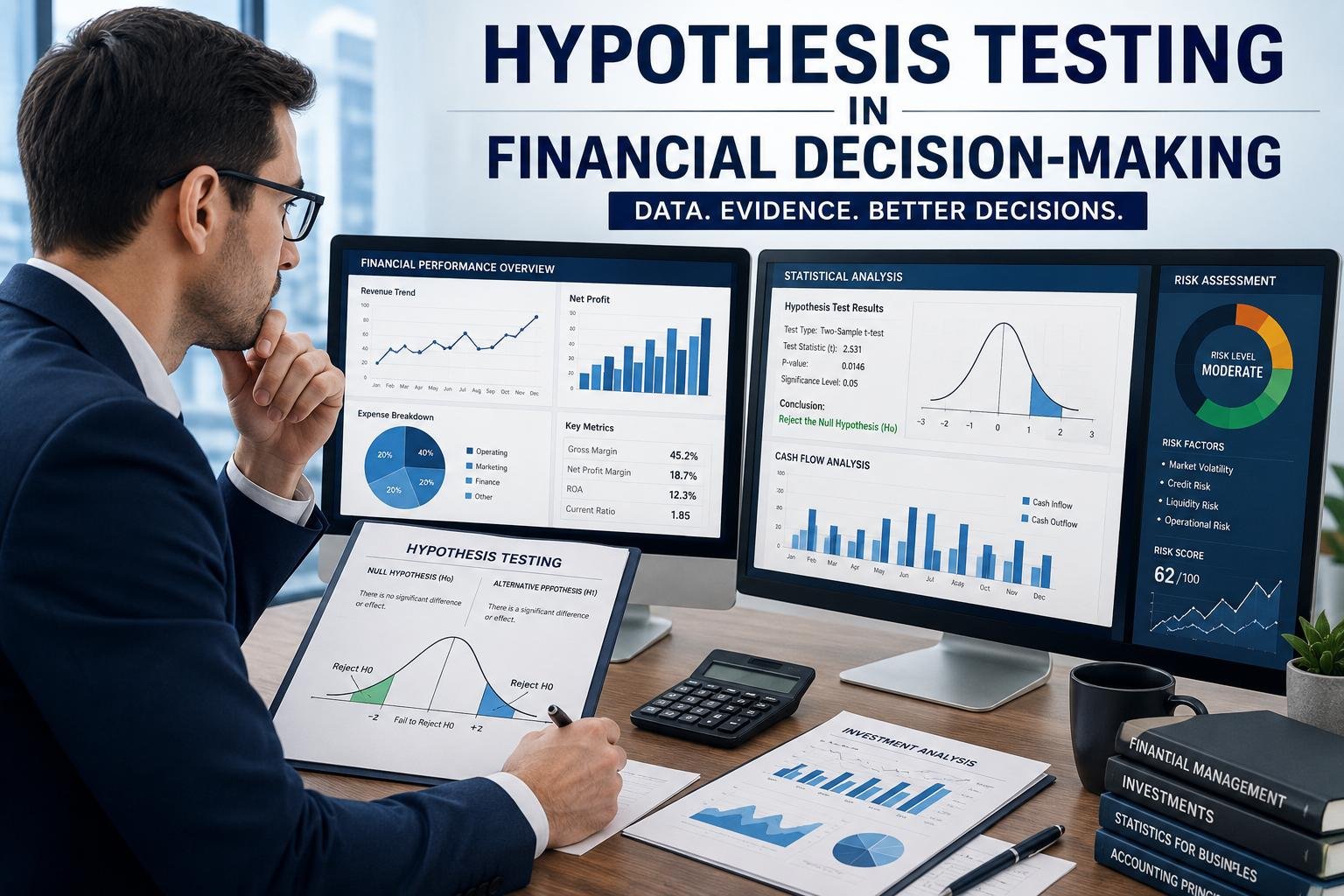 Hypothesis testing in financial decision-making with financial charts and accounting analysis