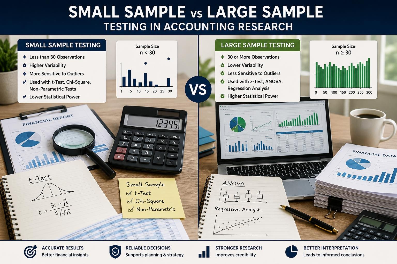 Small sample vs large sample testing in accounting research