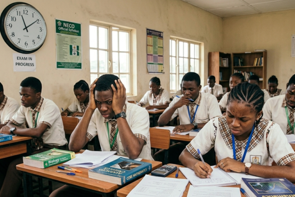 Students preparing for WAEC and NECO exams, focusing on time management and revision
