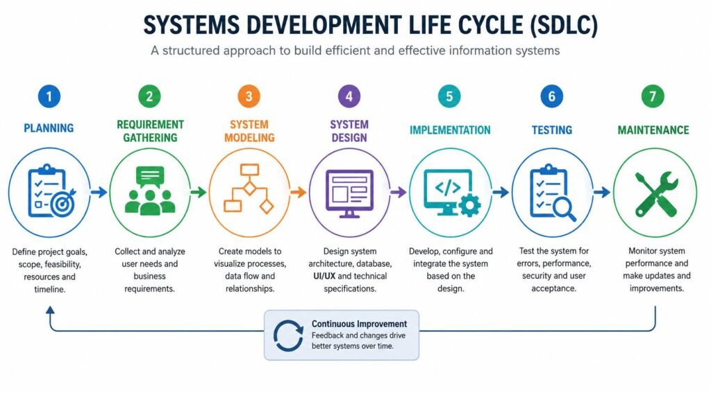 Principles of systems analysis and design shown through the Systems Development Life Cycle stages