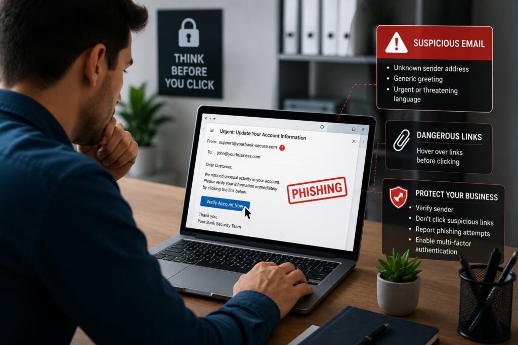Why Cybersecurity Matters More Than Ever for Small Businesses phishing awareness illustration