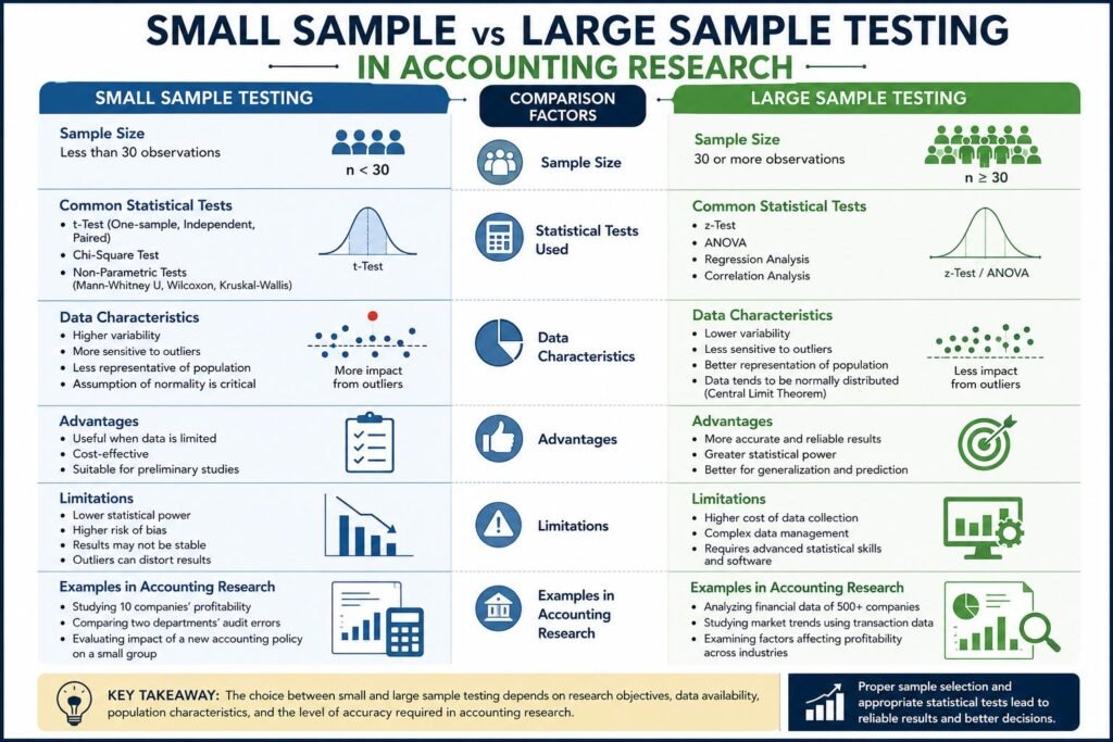 Comparison of small sample and large sample testing in accounting research