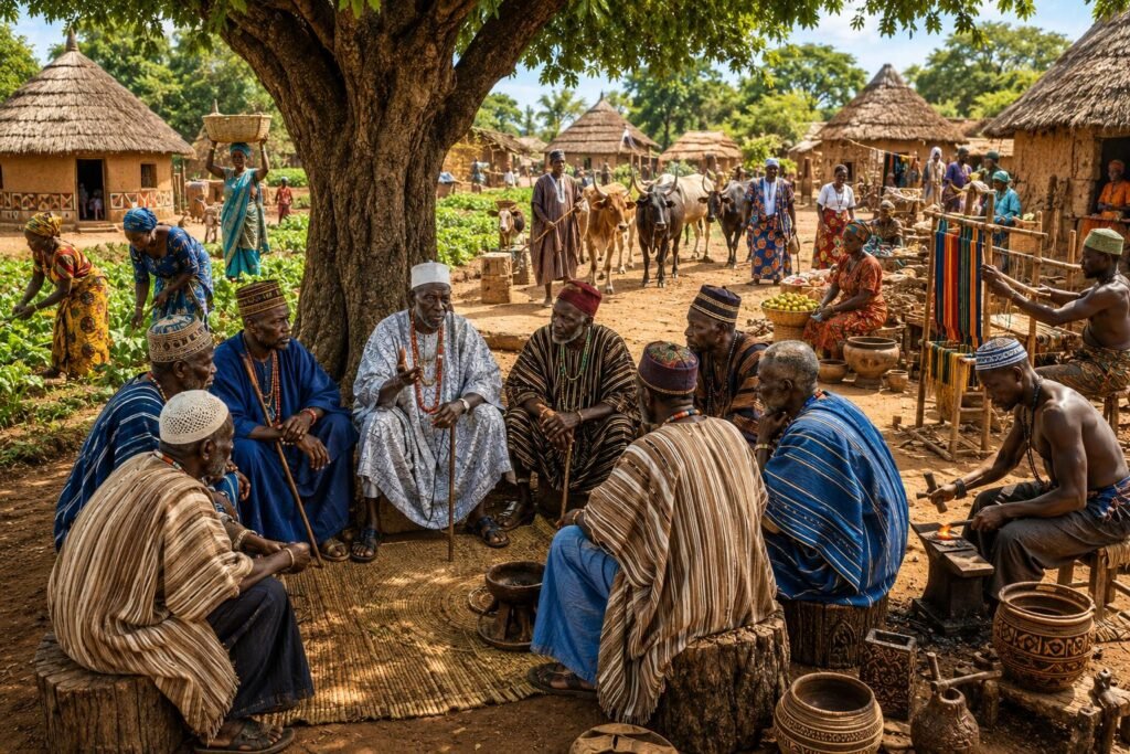 How African Traditional Societies Were Organized Before Colonial Rule 2 African Traditional Societies Before Colonial Rule with village elders, farmers, traders, and craftsmen in a traditional African community setting