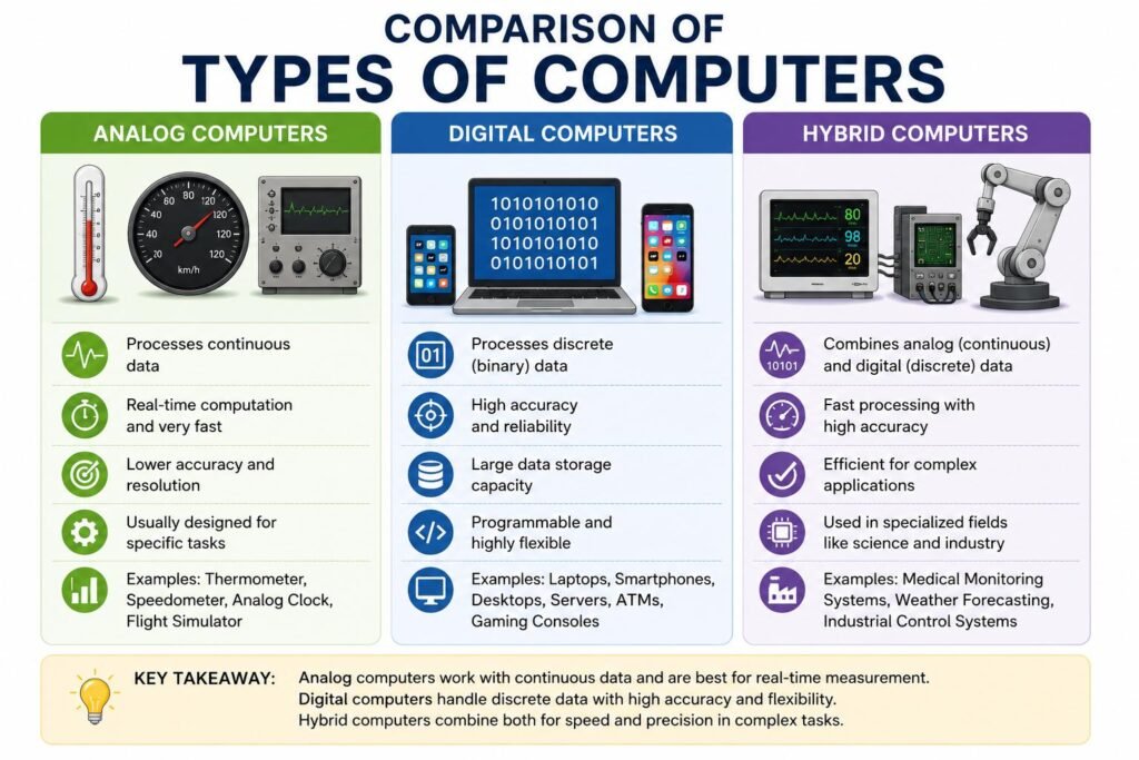 comparison of types of computers analog digital and hybrid systems