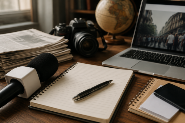 a journalist’s workspace