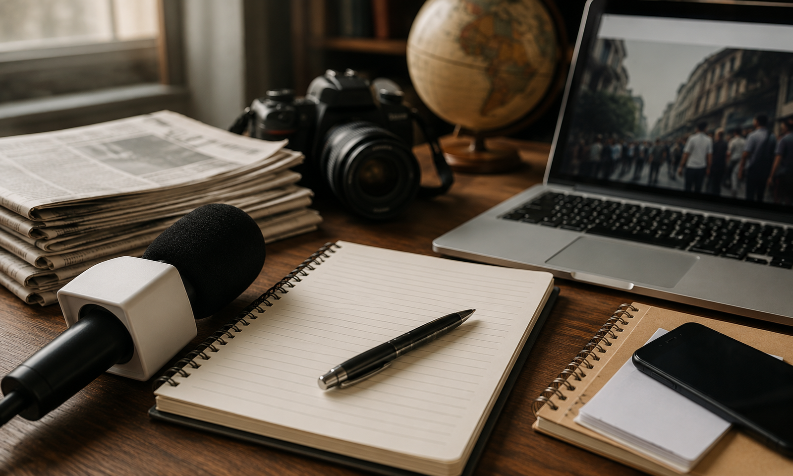 a journalist’s workspace