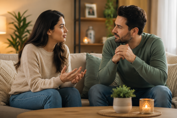 Cozy conversation in a warm living room