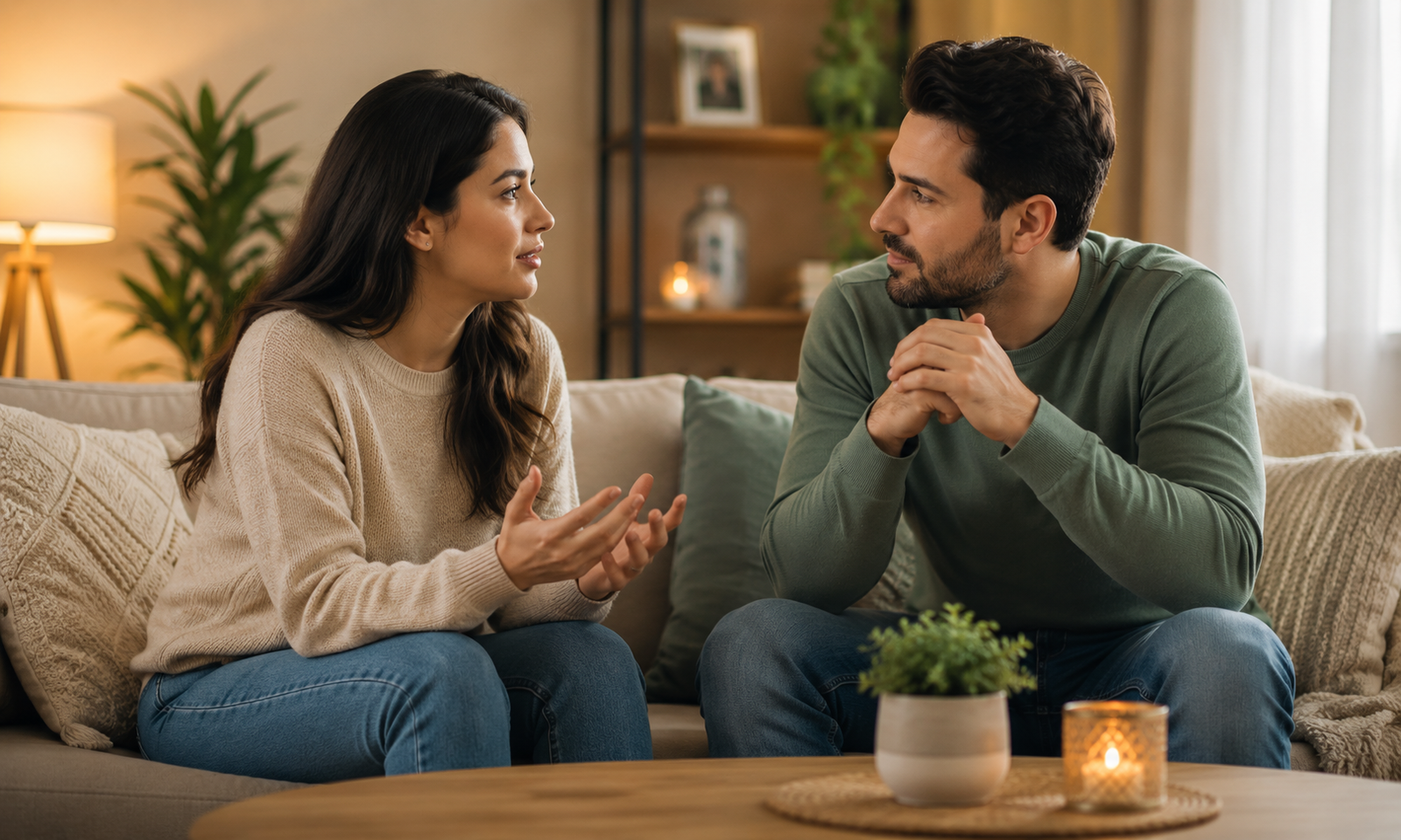 Cozy conversation in a warm living room