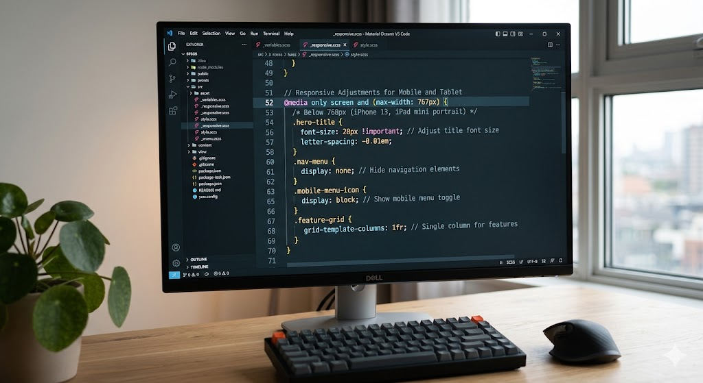 A screenshot of media query code used to adjust website layout for smaller screens.