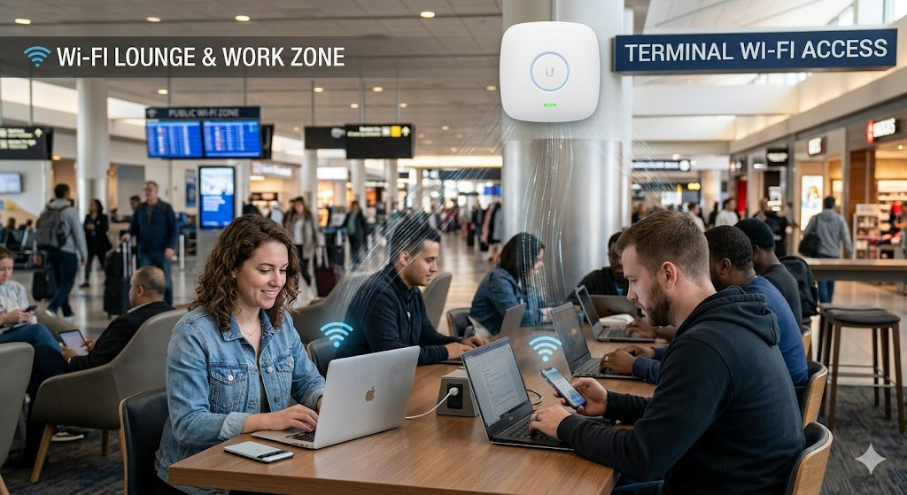 Wireless Local Area Network (WLAN) providing internet access in a public space