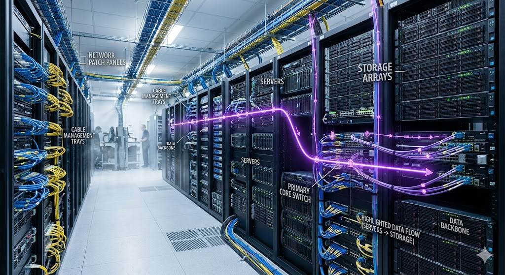 Storage Area Network providing high-speed access to centralized data storage in a data center 