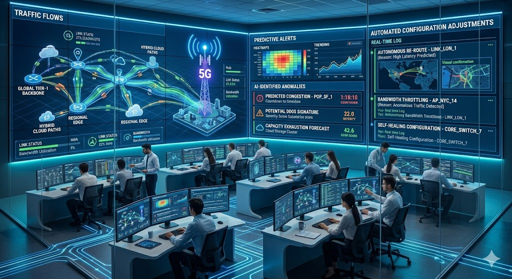 AI-powered network monitoring and intent-based management dashboard.