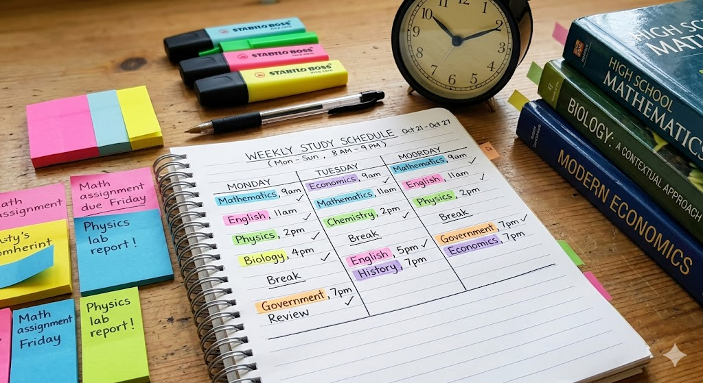Structured study timetable for WAEC, NECO, and JAMB preparation.