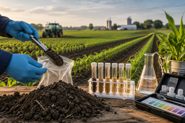 Soil testing at sunrise on the farm