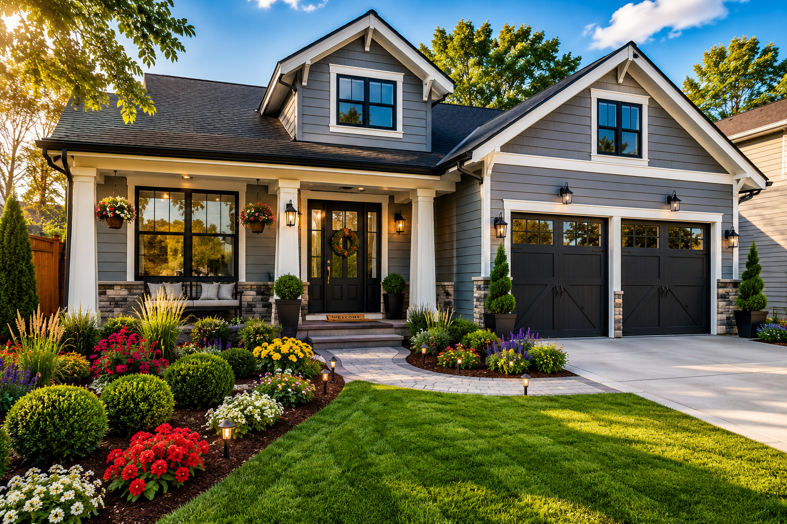 Increase Home Value with smart home renovations including modern landscaping, fresh exterior paint, energy-efficient windows, and a welcoming front entrance