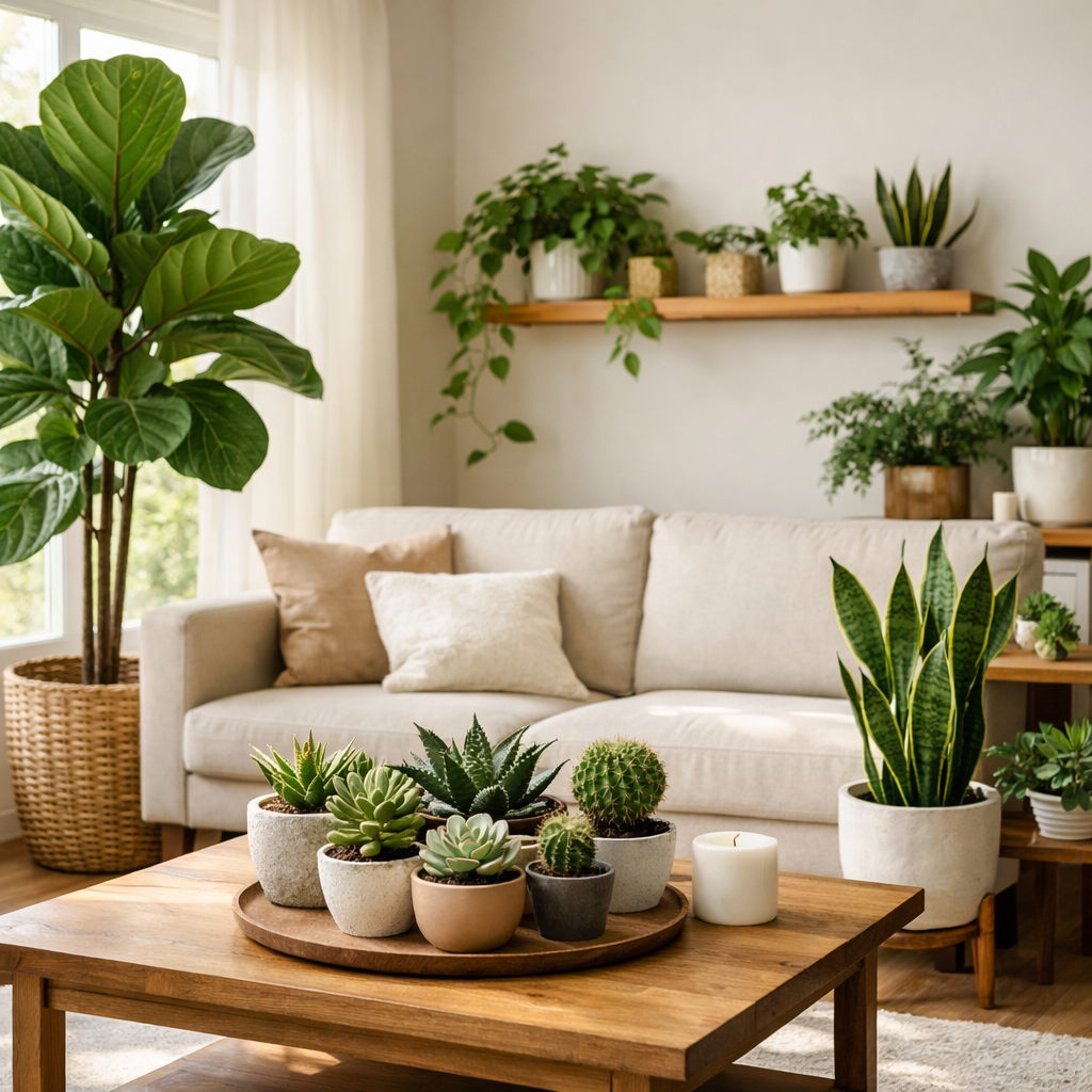 The Ultimate Guide to Choosing and Caring for Indoor Plants 1 Featured indoor garden with fiddle‑leaf fig, snake plant, pothos, and succulents — Selecting Suitable Houseplants Guide