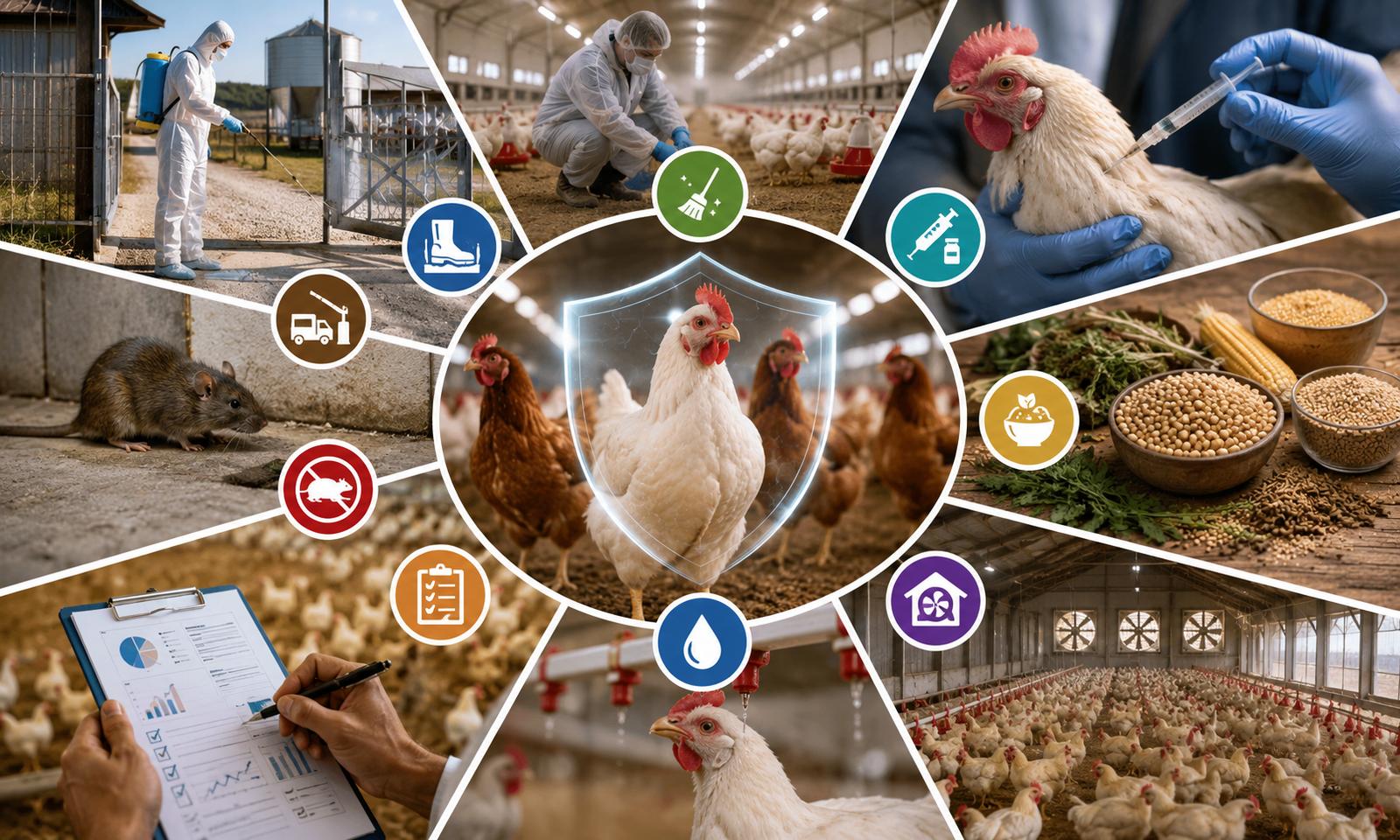 Poultry health and farm biosecurity diagram
