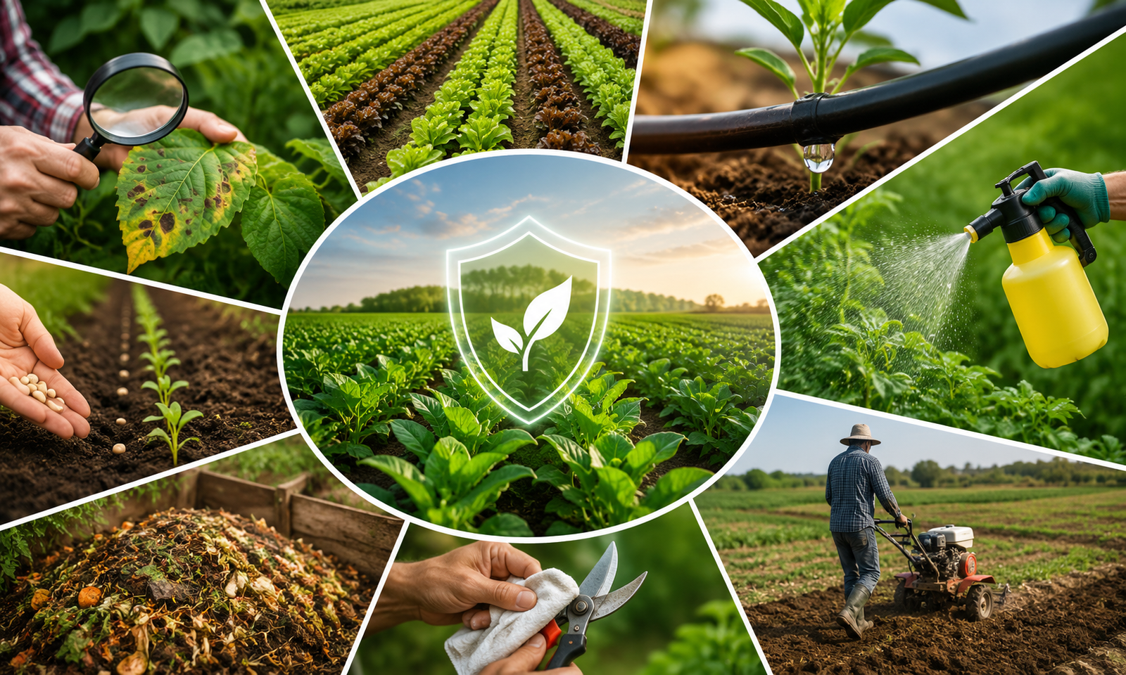 Sustainable farming and crop care collage