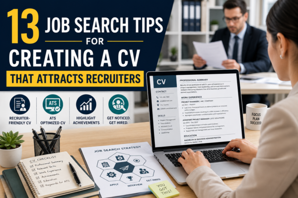 Professional job Job Search Tip for creating a recruiter-friendly CV to attract recruiters and improve job search success.