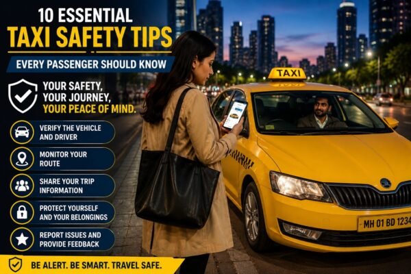 Taxi safety tips passenger verifying taxi and driver details before entering a ride