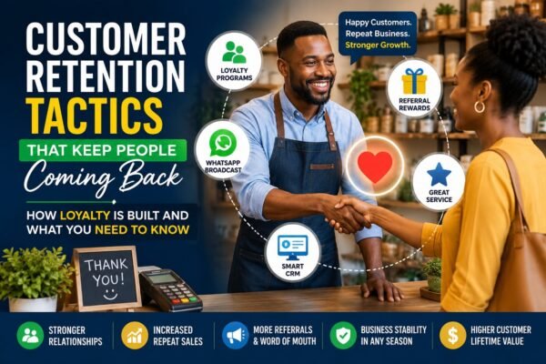 Customer Retention Tactics helping small businesses build customer loyalty through follow-up, rewards, referrals, CRM, and excellent service.