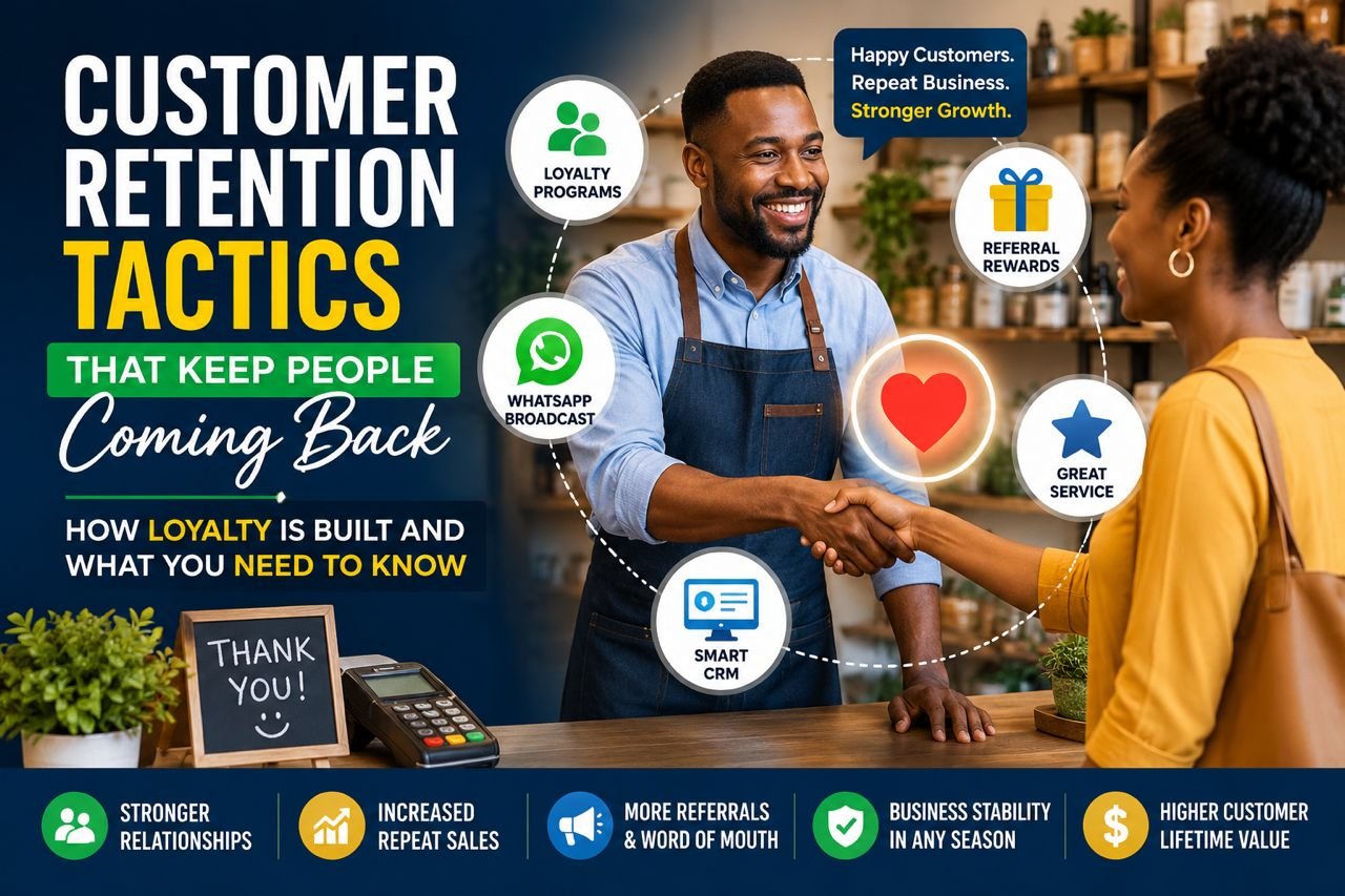 Customer Retention Tactics helping small businesses build customer loyalty through follow-up, rewards, referrals, CRM, and excellent service.