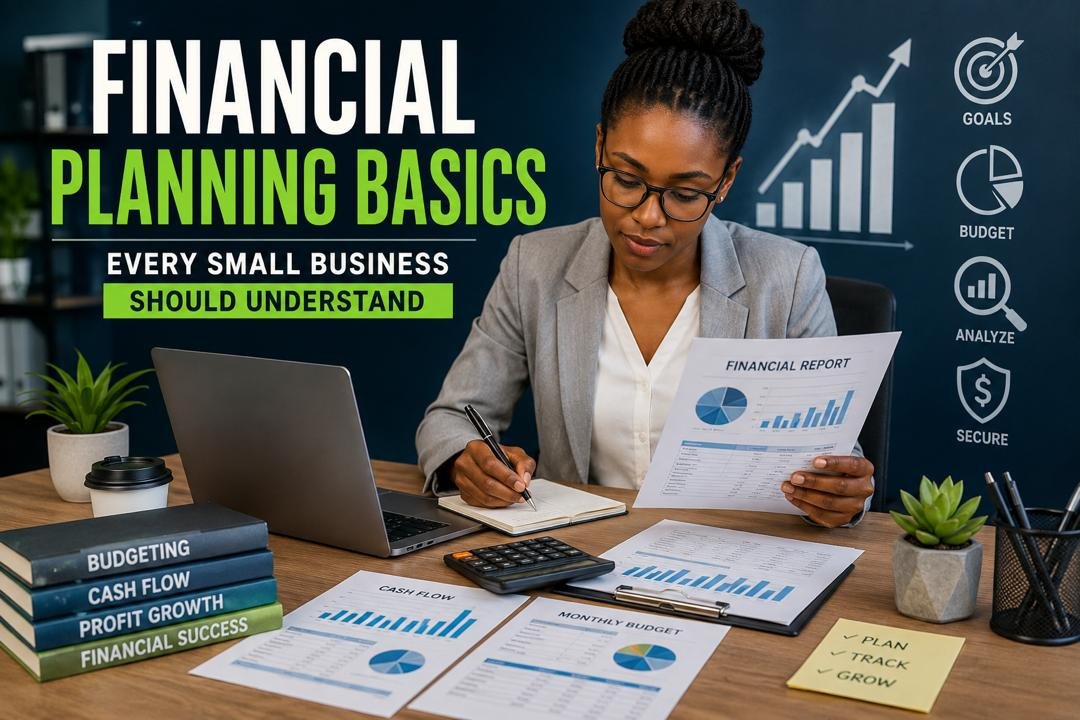 Financial Planning Basics for Small Businesses with business owner reviewing budgets and financial reports