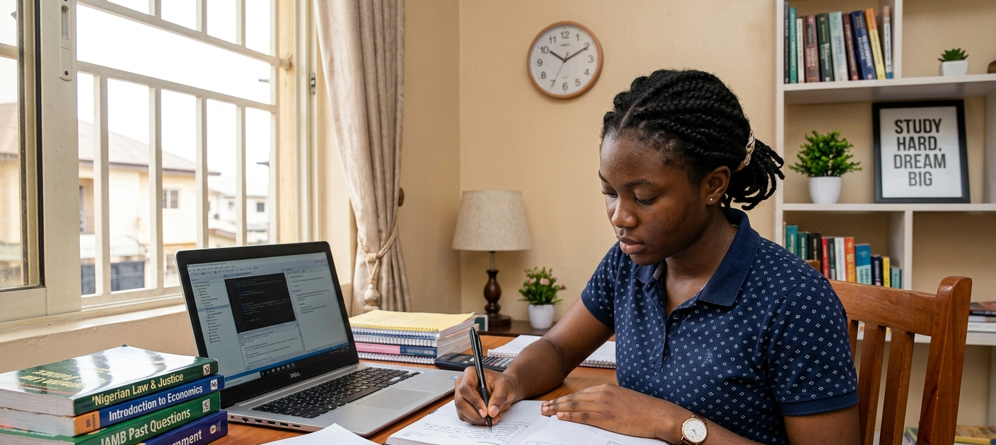 Nigerian student creating a study timetable for WAEC, NECO, and JAMB exams