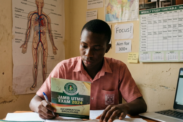 Student reviewing JAMB subject combinations and course requirements for university admission.