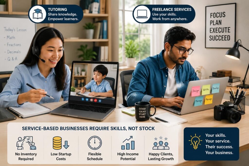 9 Service-Based Businesses You Can Start With Little or No Inventory 2 Examples of Service-Based Businesses With Little or No Inventory generating income through skills and services