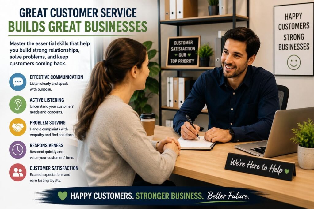 Customer Service Skills for Small Business Owners demonstrated through active listening and customer communication