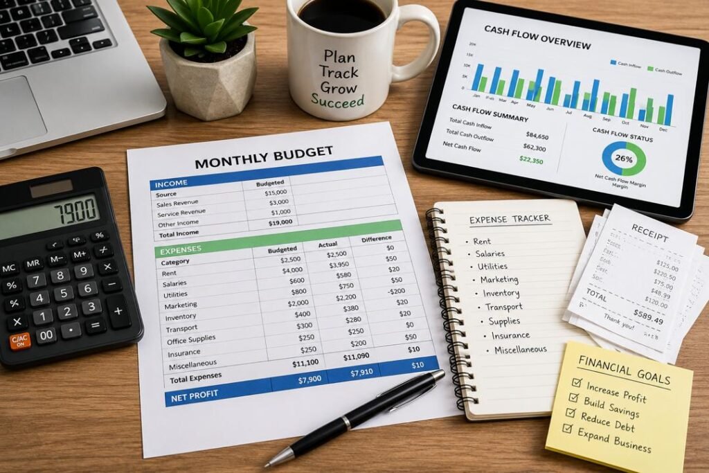 Financial Planning Basics for Small Businesses showing budget planning and cash flow management
