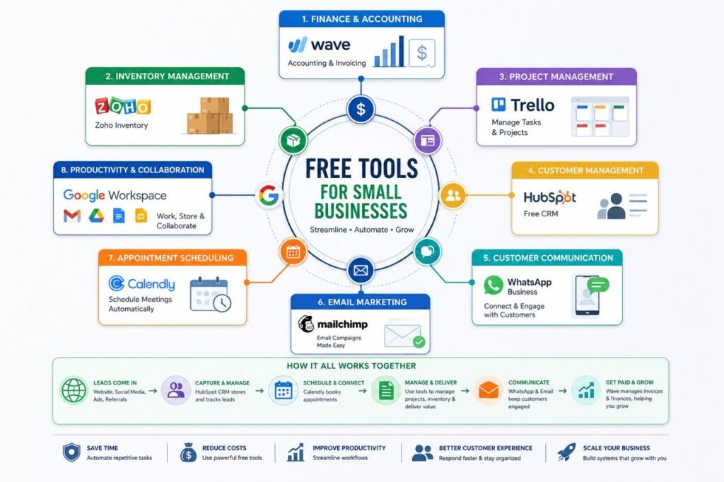 Free Tools for Small Businesses streamlining daily operations and productivity