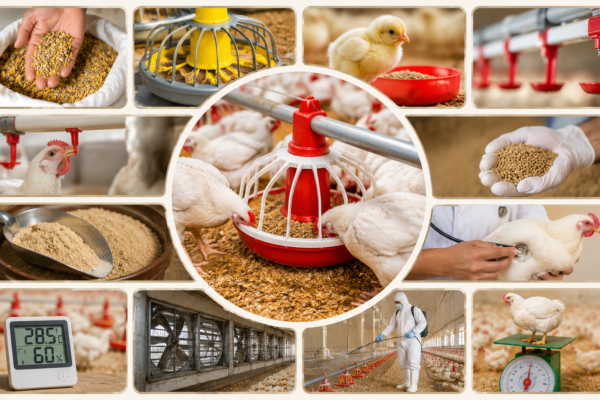 Poultry feeding and farm practices infographic