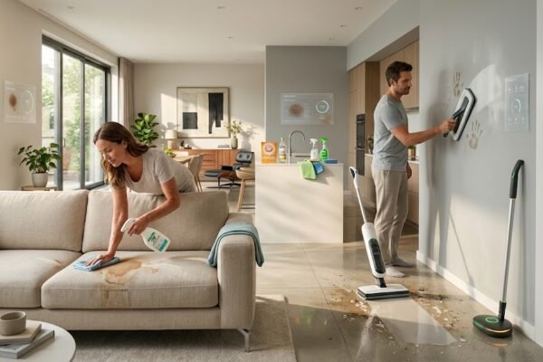 Stubborn stain removal on walls floors and fabrics using modern household cleaning methods