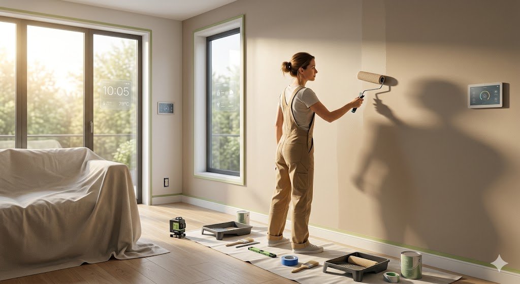 Painting a room like a professional using advanced DIY techniques and modern painting tools