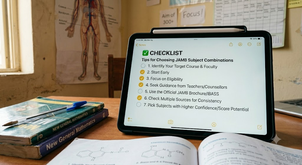 Checklist of practical tips for selecting the right JAMB subject combination.