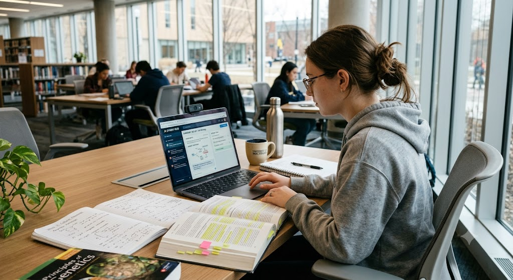Student organizing study tasks and assignments with AI productivity tools