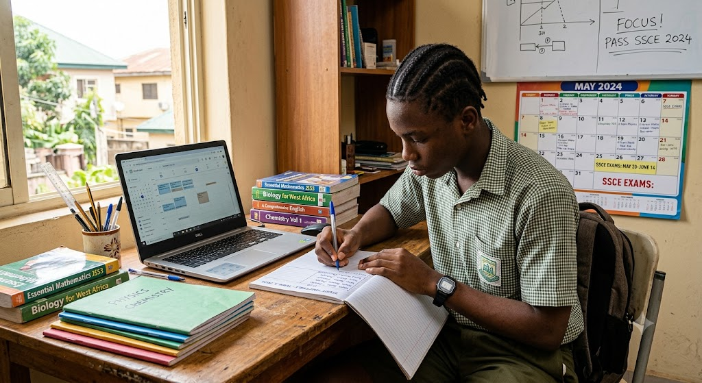 9 Proven Strategies in the Ultimate WAEC, NECO, and JAMB Preparation Plan for High Scores 2 Nigerian student creating a WAEC, NECO, and JAMB study timetable at a desk