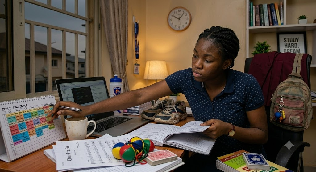 9 Common Study Timetable Mistakes WAEC, NECO, and JAMB Candidates Should Avoid 3 Student balancing school, extracurricular activities, and exam preparation