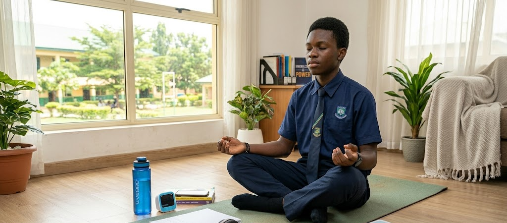 8 Effective Ways to Balance School, Coaching Classes, and Exam Preparation 4 Teen student practicing mindfulness and self-care to manage study stress