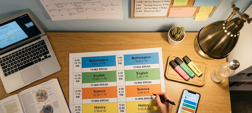 How to Create a Study Schedule That Improves Academic Performance 3 Student balancing study time with sports and creative hobbies, showing academic and personal life balance.