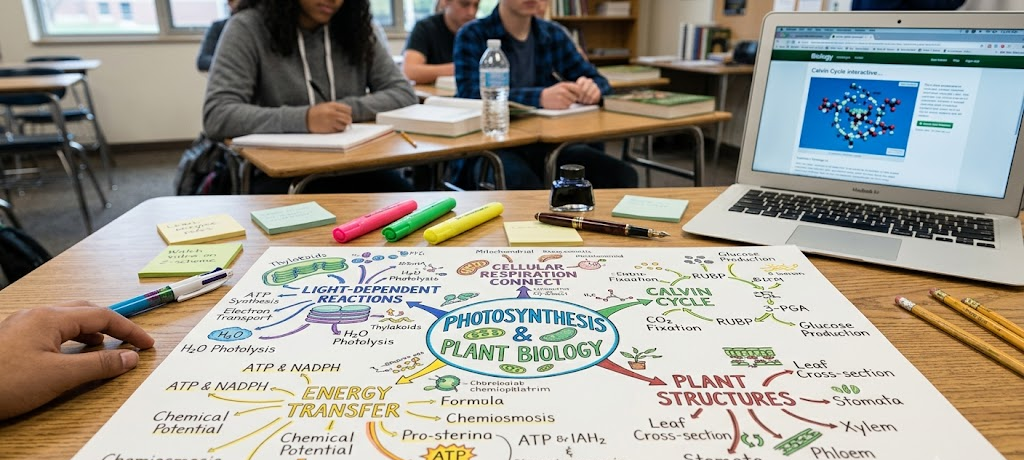 Colorful mind map created on paper with branches showing organized study notes