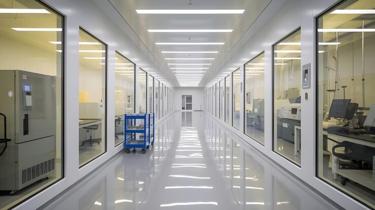 modern clean room corridor with glass walls equipment 993198 10392