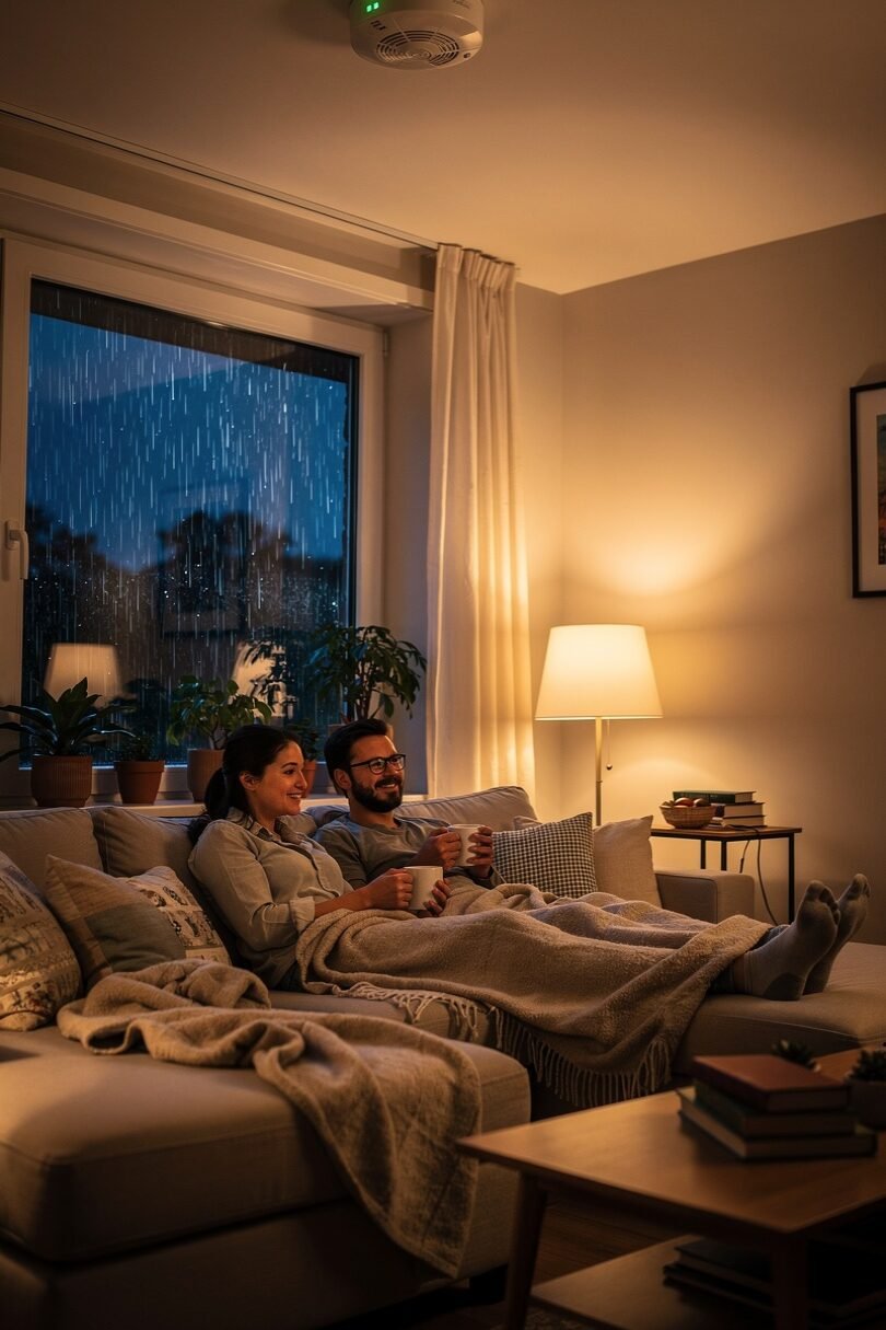 photorealistic 11 wide angle image of a cozy livin edited