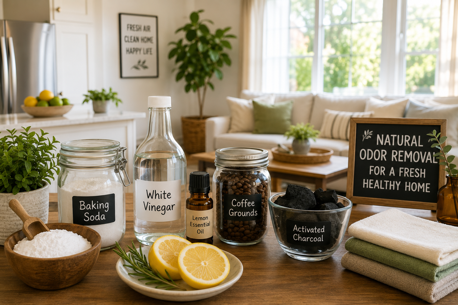 How to Eliminate Bad Odors from Your Home Naturally and Permanently 1 Natural Odor Removal using baking soda, vinegar, and lemons to keep a home fresh naturally