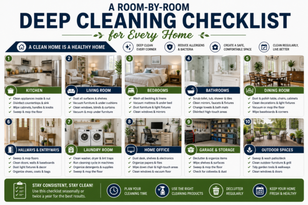 Deep cleaning checklist for every room in a home