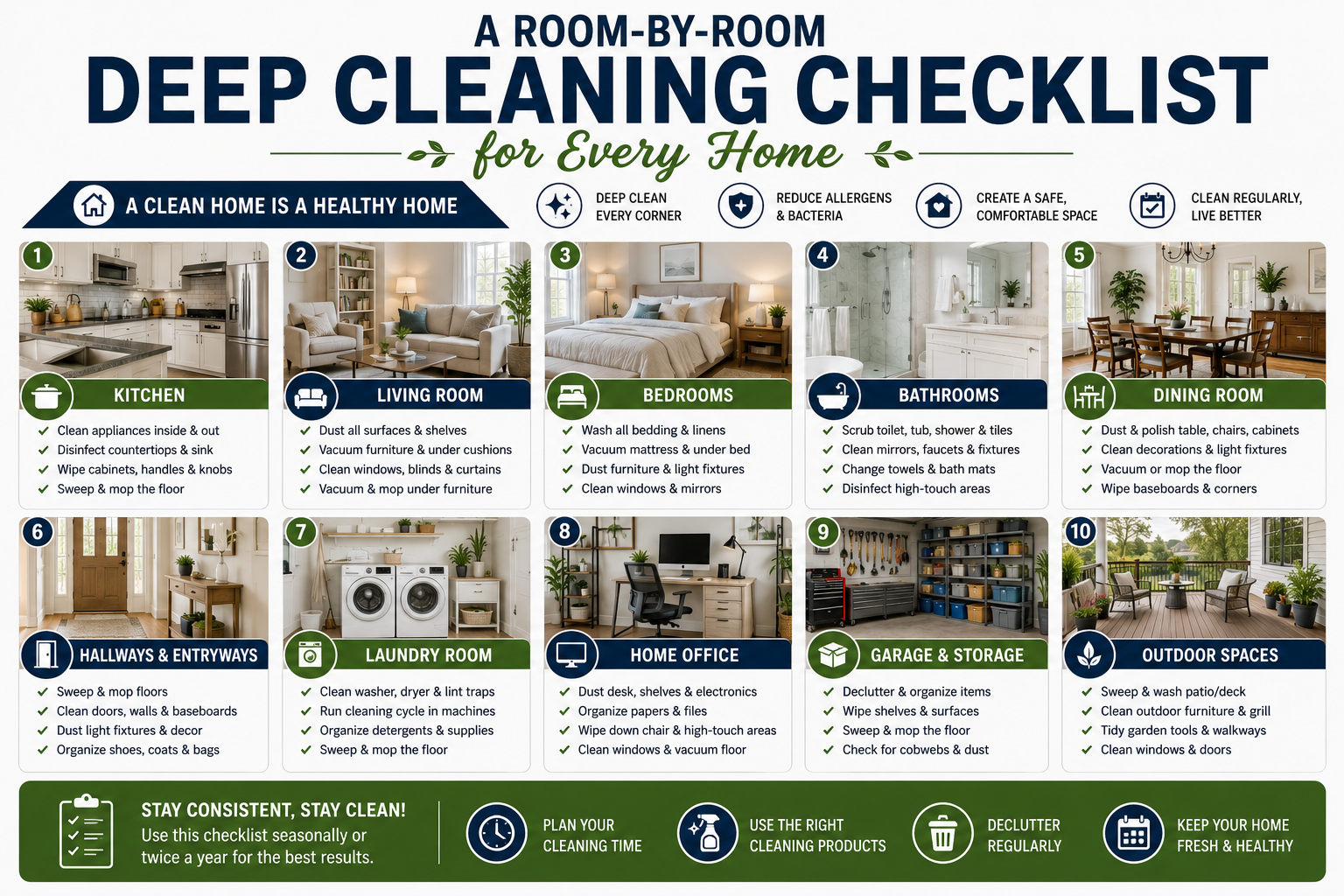 A Room-by-Room Deep Cleaning Checklist for Every Home 4 Deep cleaning checklist for every room in a home