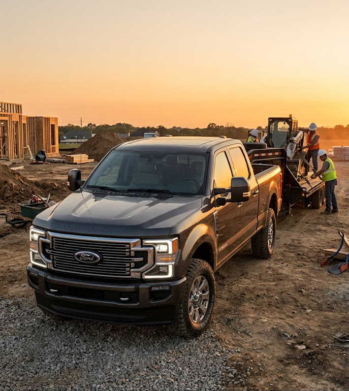 Ford Super Duty lineup F-350 Platinum featured image showcasing durability at construction site.
