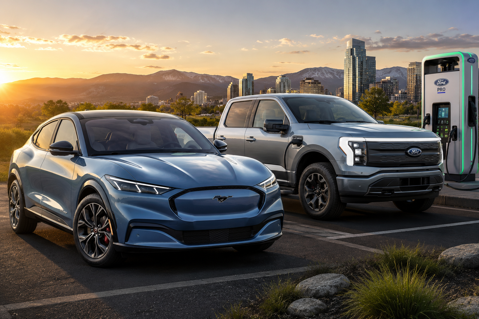 Ford Electric Vehicles: Best Models, Performance, Reliability, and Ownership Costs 4 Ford electric vehicles including the Mustang Mach-E and F-150 Lightning showcasing electric performance and modern design